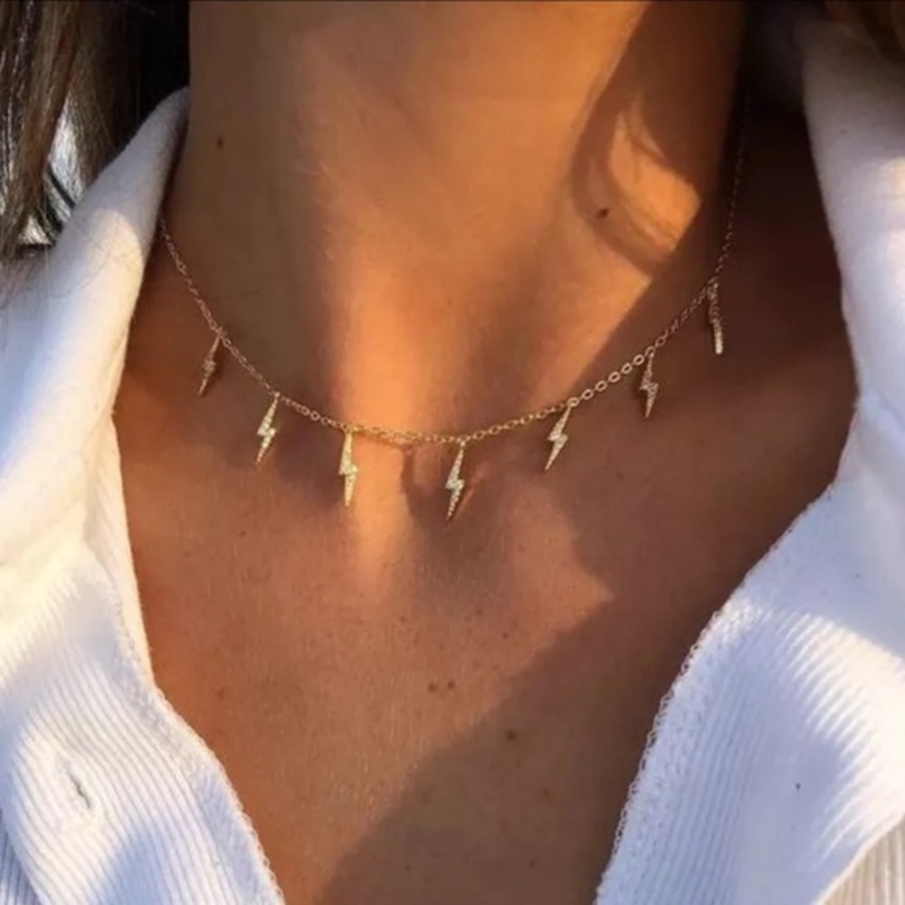 DAINTY 💋💋 Gold Lightning Bolt Charm Necklace Dainty Indie Boho